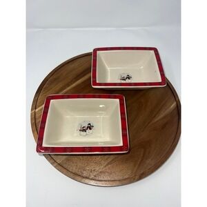 Royal Seasons Stoneware Snowman Holiday Serving Dishes Set of 2 Red Plaid‎